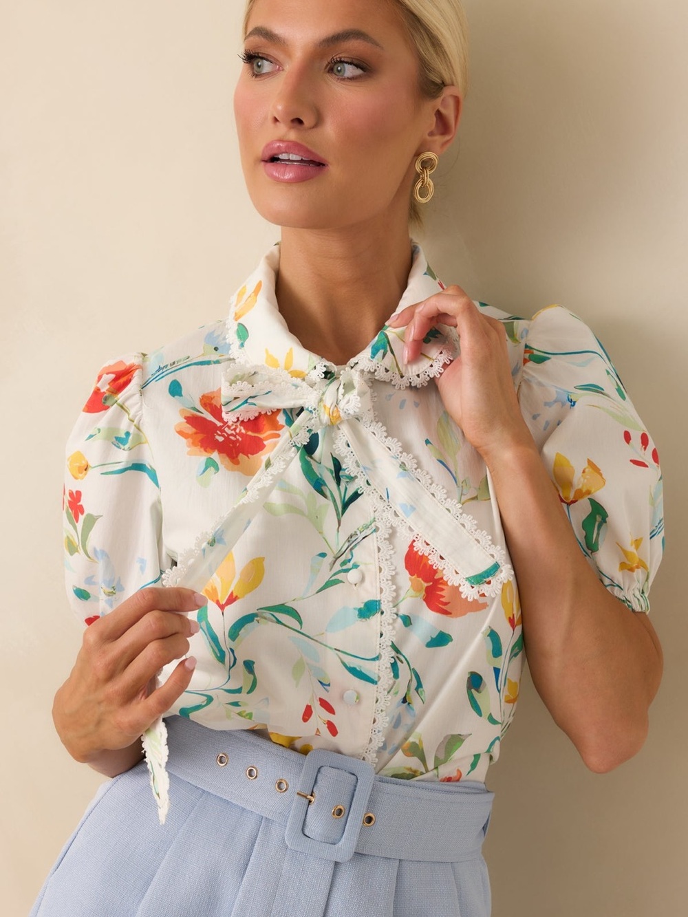 NWT XS PROSPERINA WILLOW MULTI FLORAL PRINT COTTON TOP